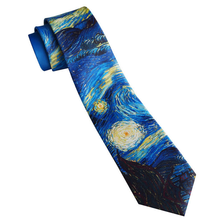 Corbata de hombre con pintura azul de noche estrellada