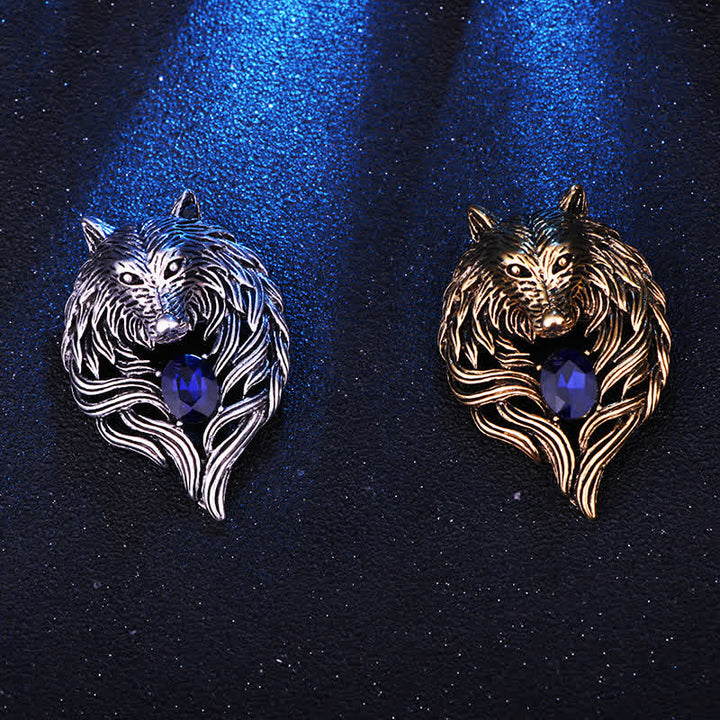 Broche de cabeza de lobo legendario para hombre