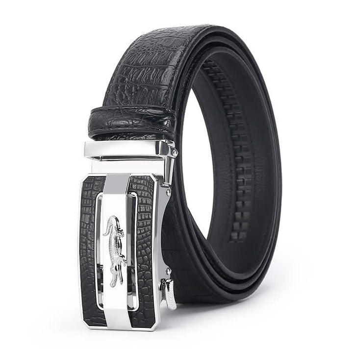 Cinturón de piel con hebilla automática y diseño de cocodrilo para hombre