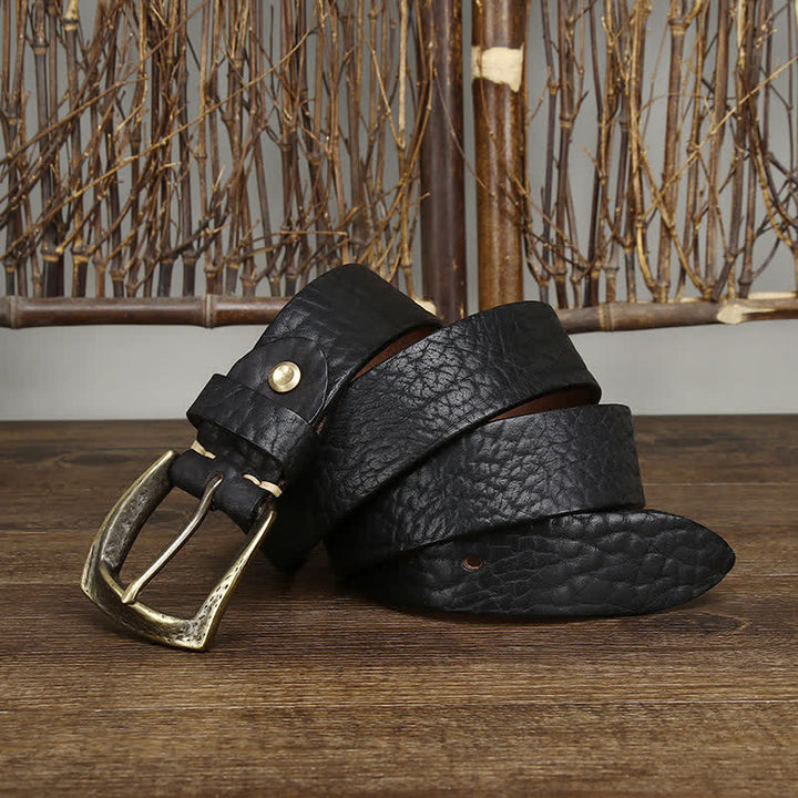 Cinturón de cuero con estampado retro de piel de yak para hombre