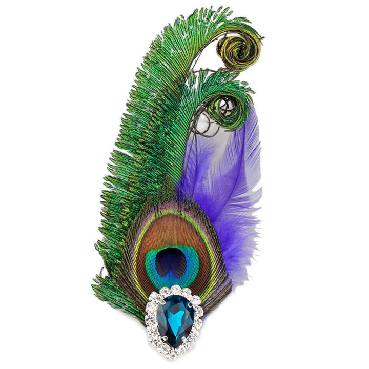 Broche de plumas de pavo real con diamantes de imitación