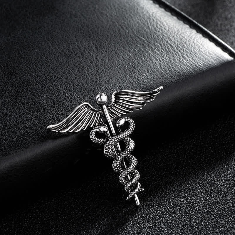 Broche de serpiente doble con caduceo para hombre