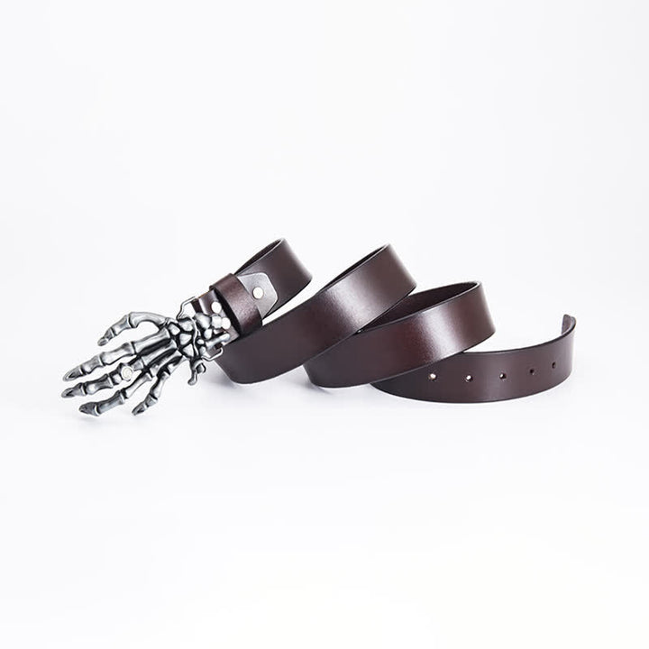 Cinturón de cuero con diseño de mano de esqueleto estilo rock punk para hombre