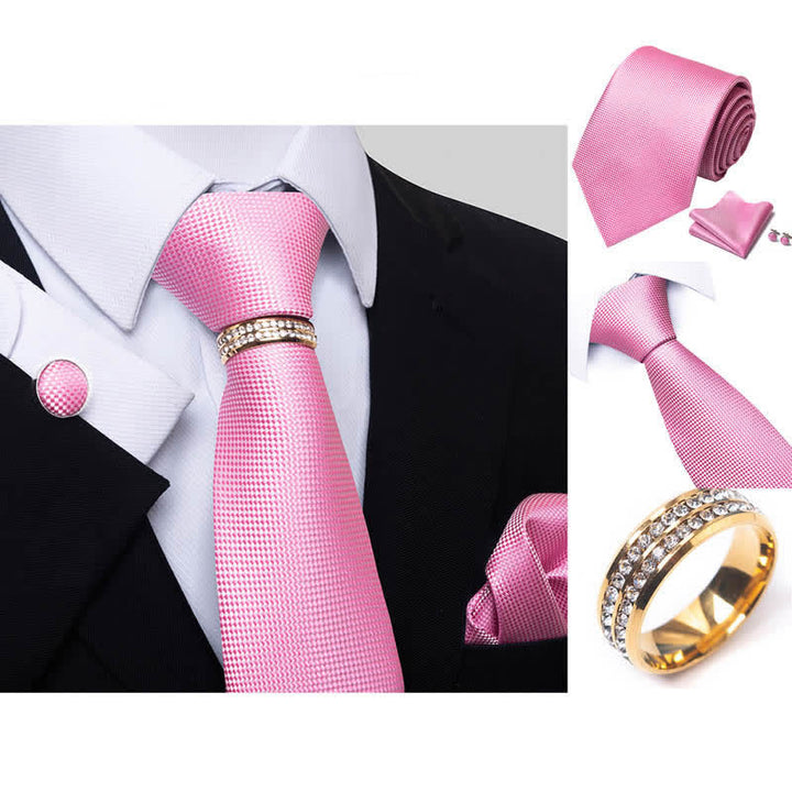 Juego de 4 corbatas de cuadros micro para hombre con anilla para corbata