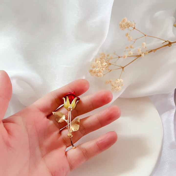 Broche de rosa con tallo para mujer