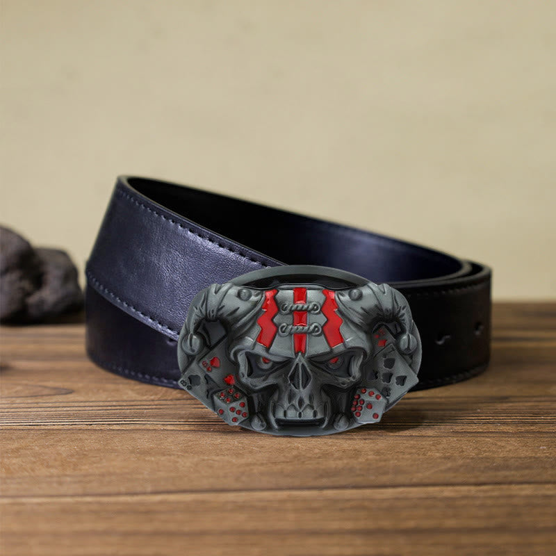 Cinturón de cuero con hebilla de payaso y calavera para hombre, hecho a mano