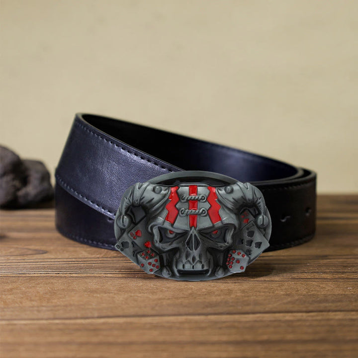 Cinturón de cuero con hebilla de payaso y calavera para hombre, hecho a mano