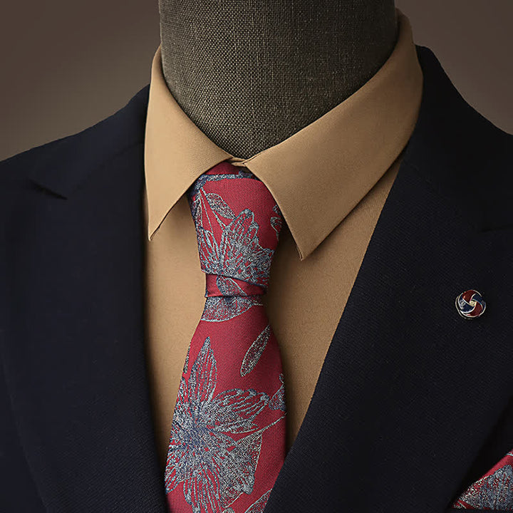 Corbata floral botánica para hombre en rojo y azul aciano