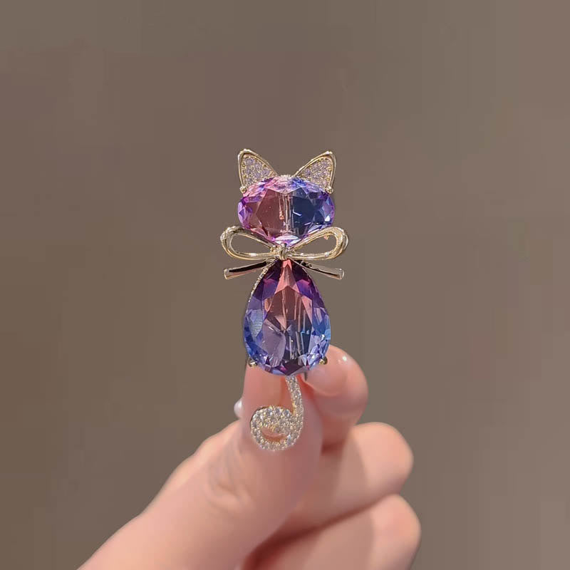 Broche de diamantes de imitación con forma de gatito para mujer