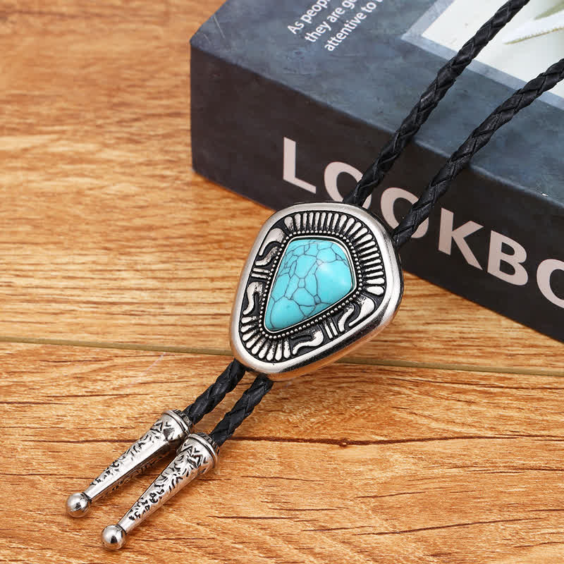 Corbata de bolo con piedra turquesa azul y ágata geométrica especial