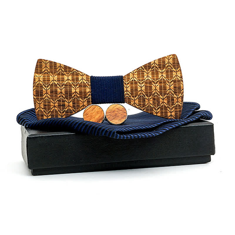 Juego de 3 pajaritas de madera con forma de corona tallada para hombre.