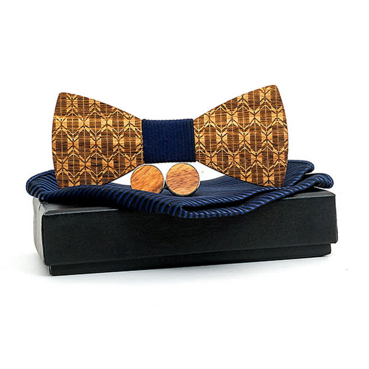 Juego de 3 pajaritas de madera con forma de corona tallada para hombre.