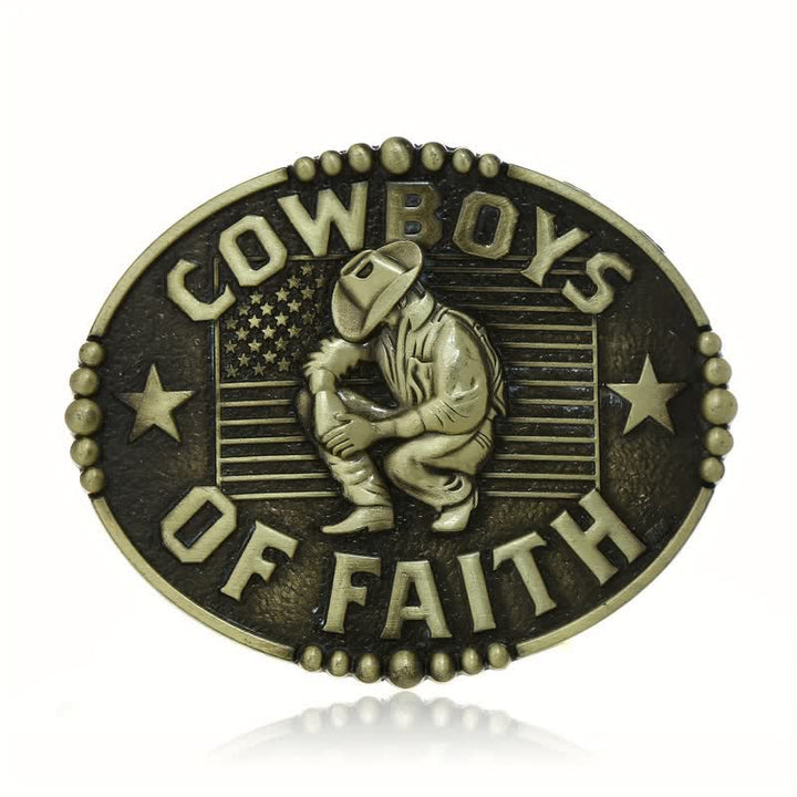 Cinturón de cuero con hebilla Cowboys Of Faith para hombre, hecho a mano