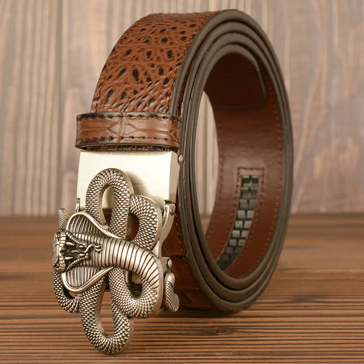 Cinturón de piel de cocodrilo con diseño de cobra rizada para hombre