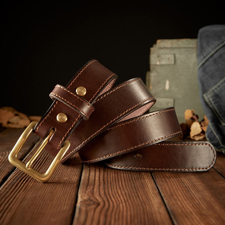 Cinturón de cuero vintage con hebilla de una sola punta para hombre