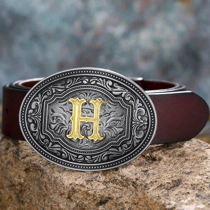 Cinturón de cuero unisex con hebilla y relieve de letras iniciales de hip hop, ideal para hacer uno mismo