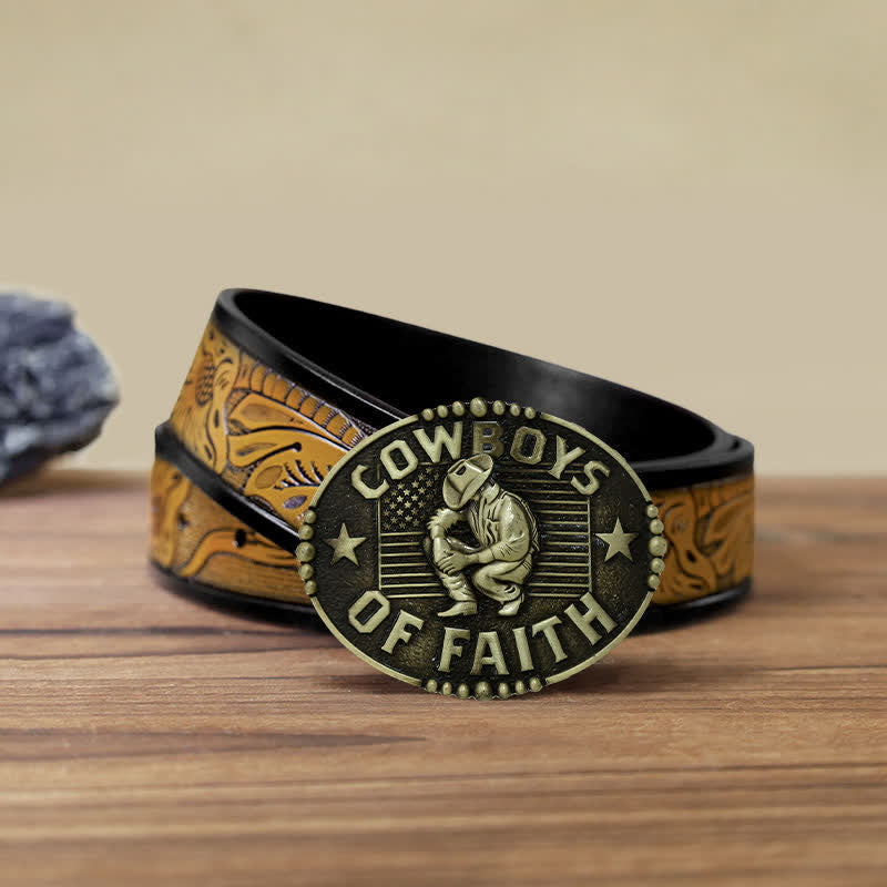 Cinturón de cuero con hebilla Cowboys Of Faith para hombre, hecho a mano