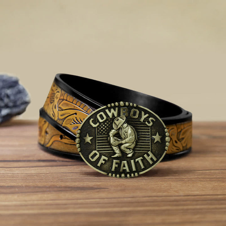 Cinturón de cuero con hebilla Cowboys Of Faith para hombre, hecho a mano