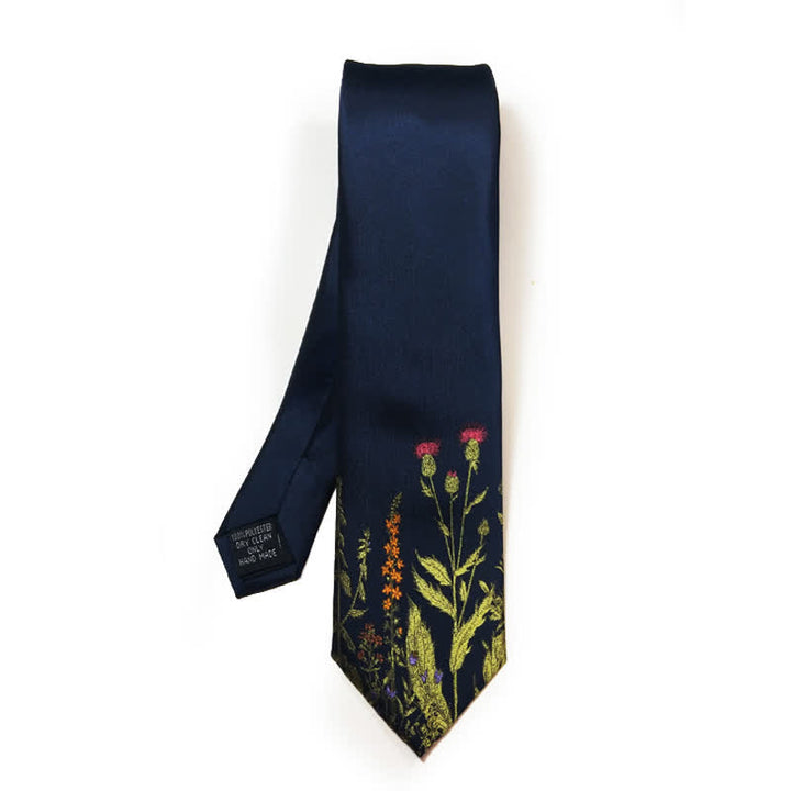 Corbata de hombre azul marino con estampado de flores