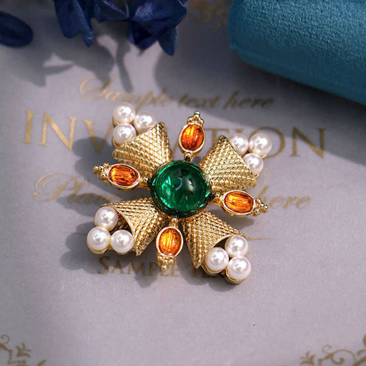 Broche de perla con cruz barroca de emperatriz para mujer