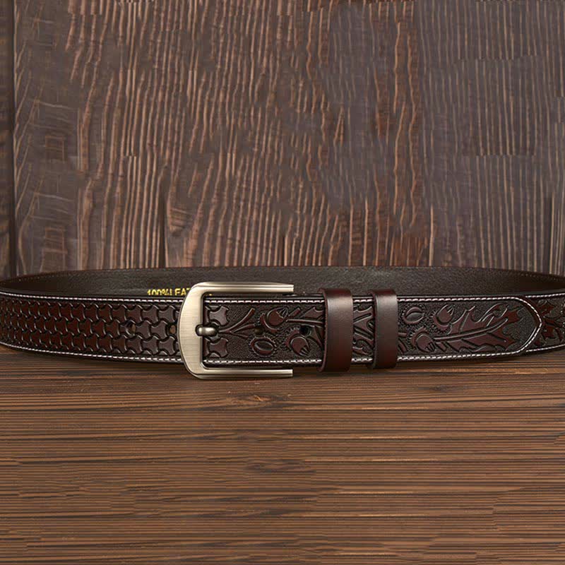 Cinturón de cuero con estampado floral en relieve para hombre