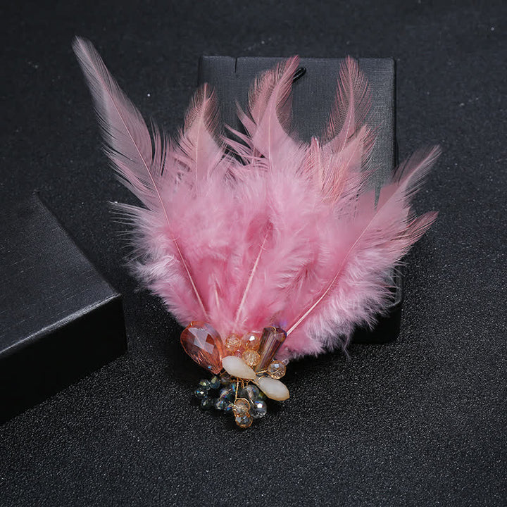 Broche de plumas de copo de nieve con forma de rama de cristal de lujo para mujer