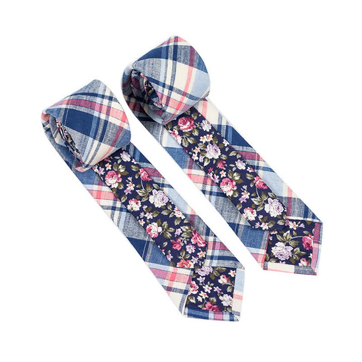 Corbata de hombre con diseño de patchwork floral y cuadros escoceses