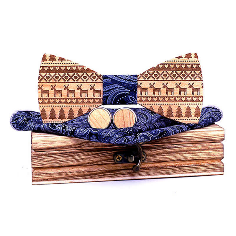 Juego de 3 pajaritas de madera con diseño navideño para hombre