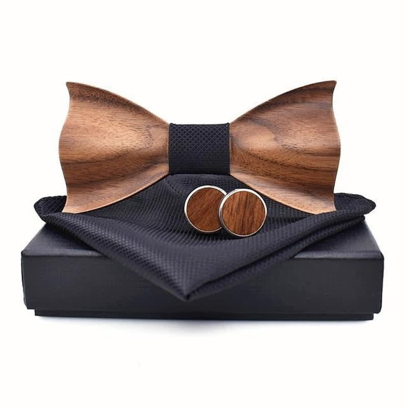 Juego de 3 pajaritas de madera a cuadros pequeños para hombre