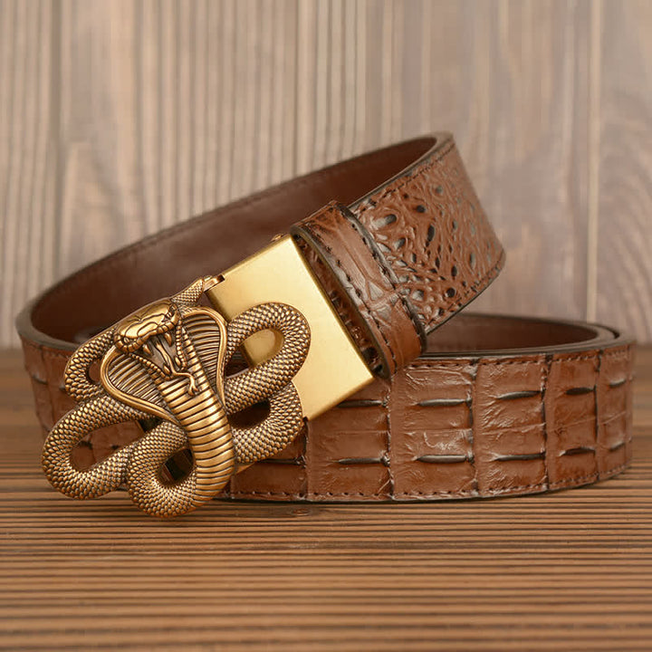 Cinturón de piel de cocodrilo con diseño de cobra rizada para hombre
