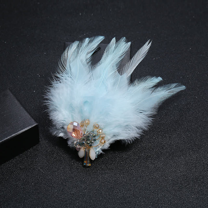 Broche de plumas de copo de nieve con forma de rama de cristal de lujo para mujer