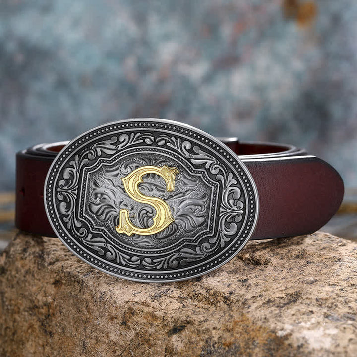 Cinturón de cuero unisex con hebilla y relieve de letras iniciales de hip hop, ideal para hacer uno mismo