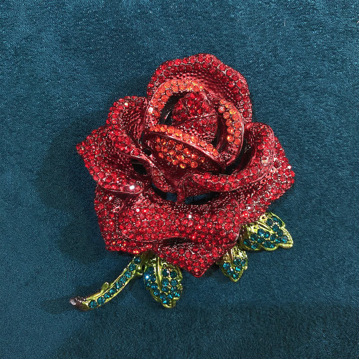 Broche elegante de diamantes de imitación en forma de rosa para mujer