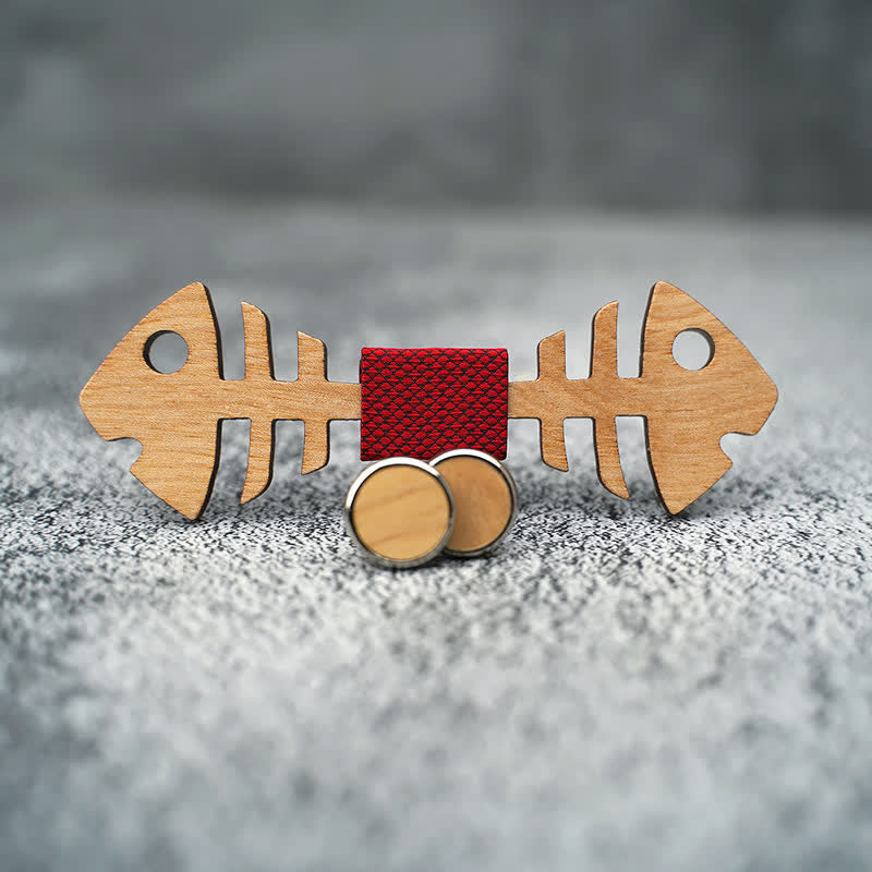 Juego de 3 pajaritas de madera con diseño de espina de pescado para hombre