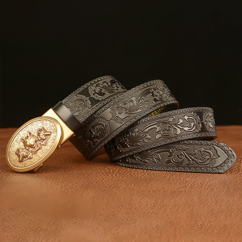 Cinturón de cuero para hombre de la leyenda de los lobos hambrientos