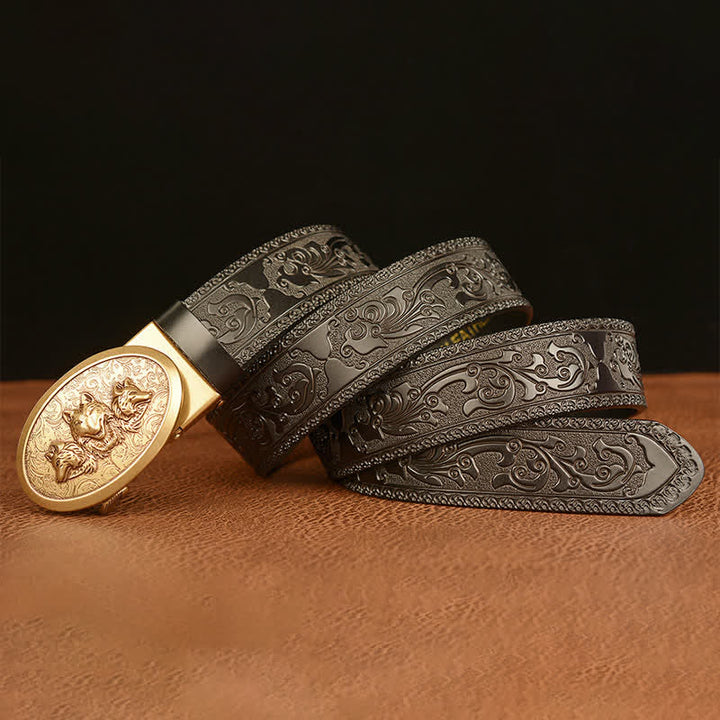 Cinturón de cuero para hombre de la leyenda de los lobos hambrientos