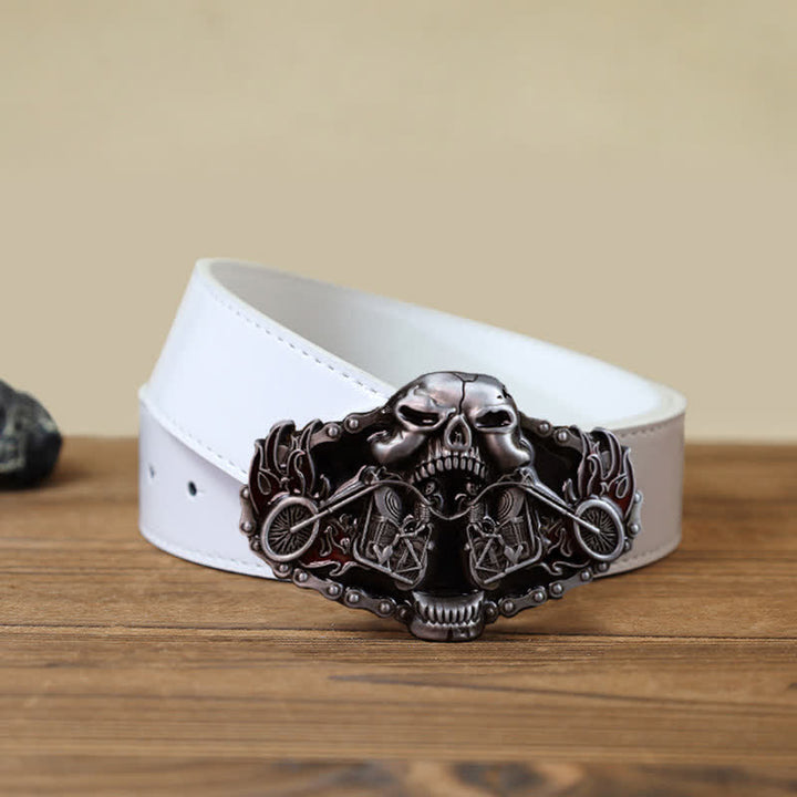 Cinturón de cuero con hebilla de cabeza de fantasma de motocicleta y calavera para hombre