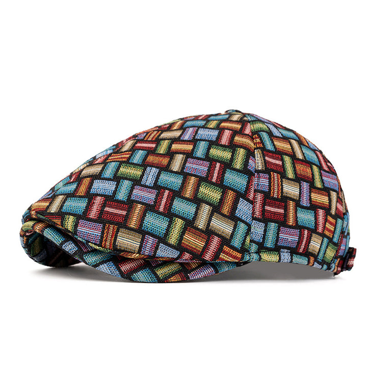 Boina artística de cuadros jacquard de colores retro - Seis piezas - Azul oscuro - Ajustable (22 1/2"-24") - image 9