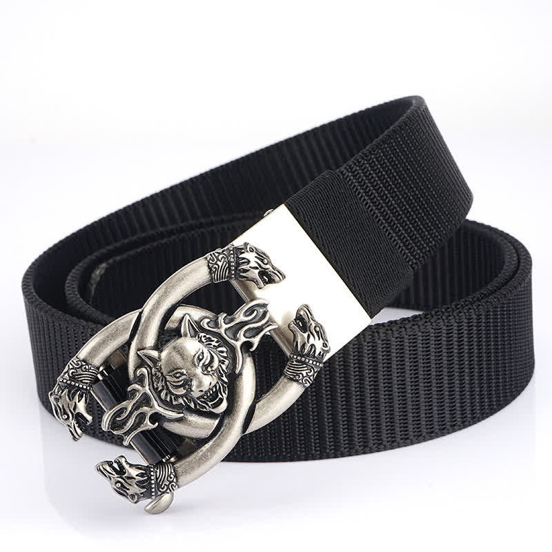 Cinturón de nailon con diseño de lobos feroces en llamas para hombre