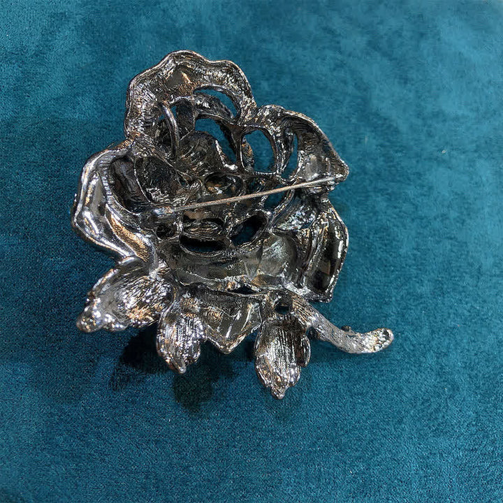 Broche elegante de diamantes de imitación en forma de rosa para mujer