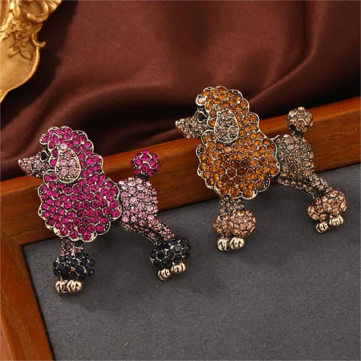 Broche de perro caniche con diamantes de imitación para mujer