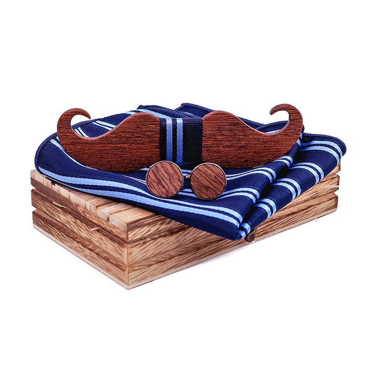 Juego de 3 pajaritas de madera con bigote para caballero