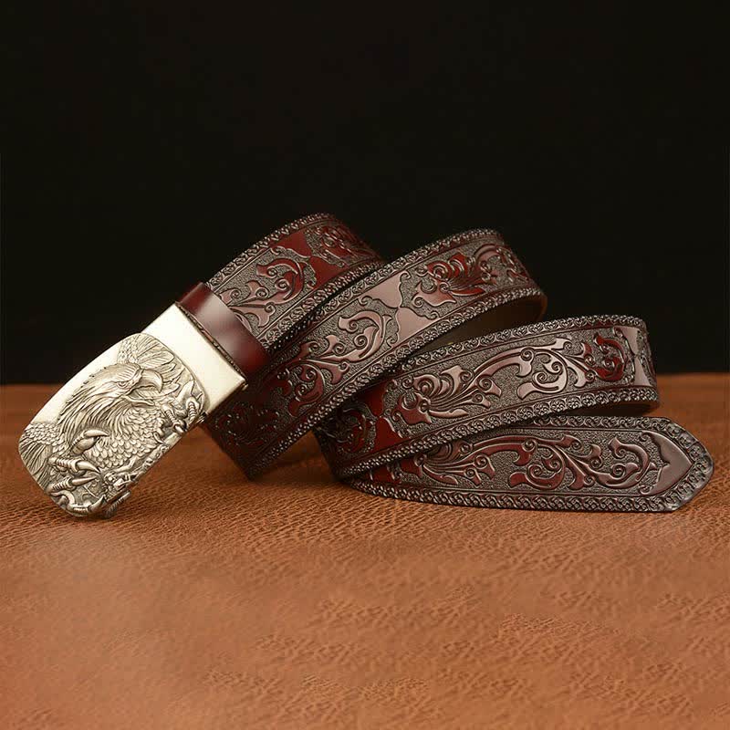 Cinturón de cuero genuino con relieve y hebilla de águila para hombre