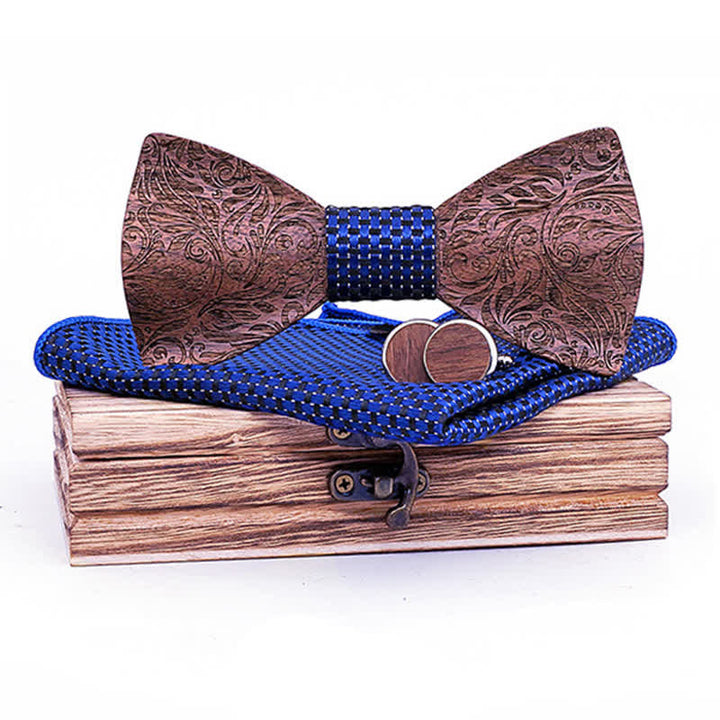 Juego de 3 pajaritas de madera con estampado de cachemira y nogal negro para hombre