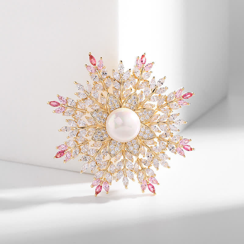 Broche de flor de perla con forma de copo de nieve para mujer