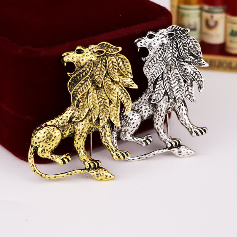 Broche de león retro antiguo para hombre
