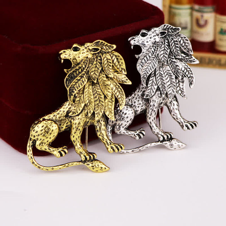 Broche de león retro antiguo para hombre