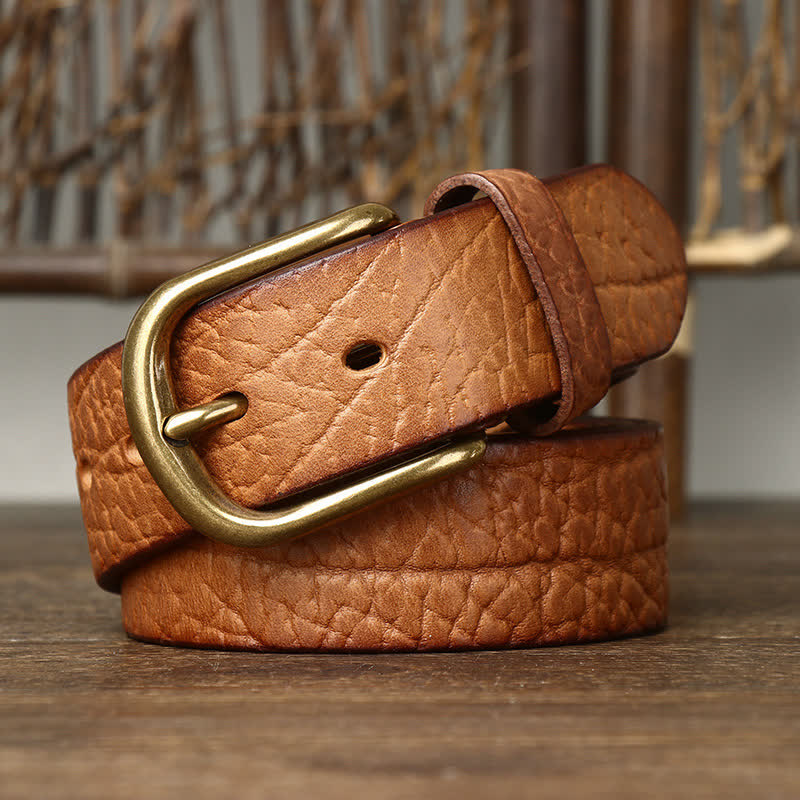 Cinturón de cuero con estampado de piel de bisonte en relieve para hombre