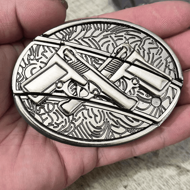 Cinturón de cuero con doble arma y navaja plegable para hombre