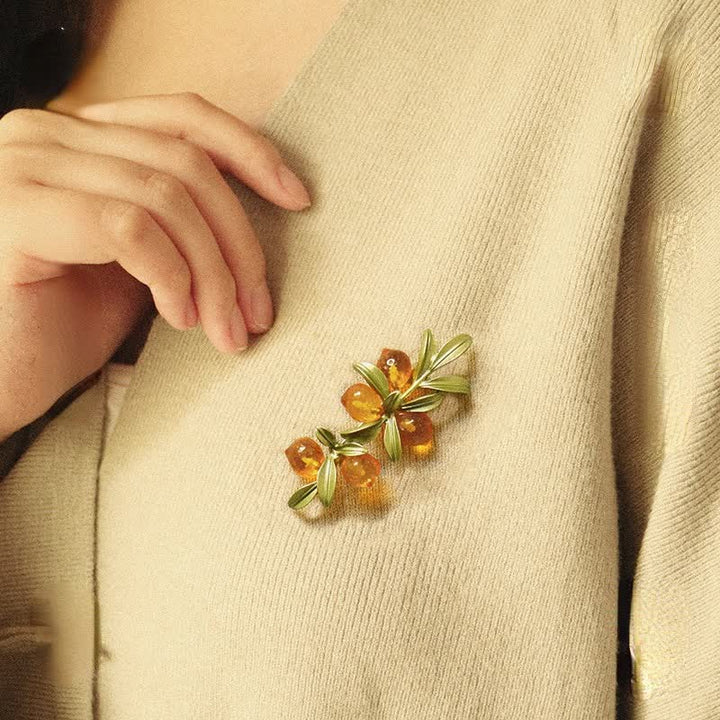 Broche pastoral de naranja y bayas para mujer